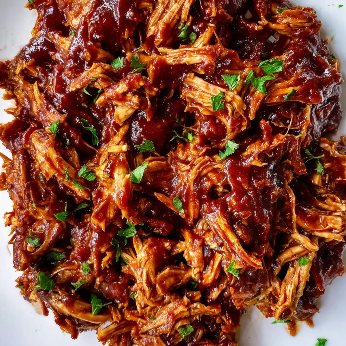 Savory Sweet Baby Ray's Crockpot Chicken shredded and coated in sticky, sweet smoky sauce