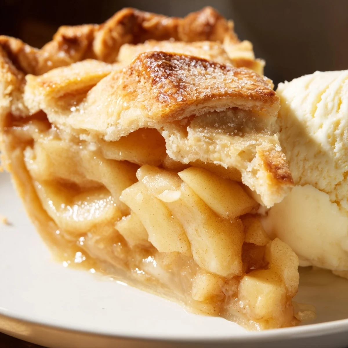 Classic apple pie fresh from the oven with golden brown lattice crust