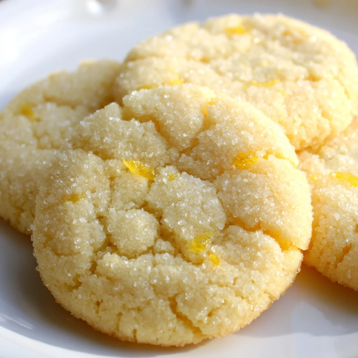 Golden lemon sugar cookies with crackly sugar coating fresh from the oven