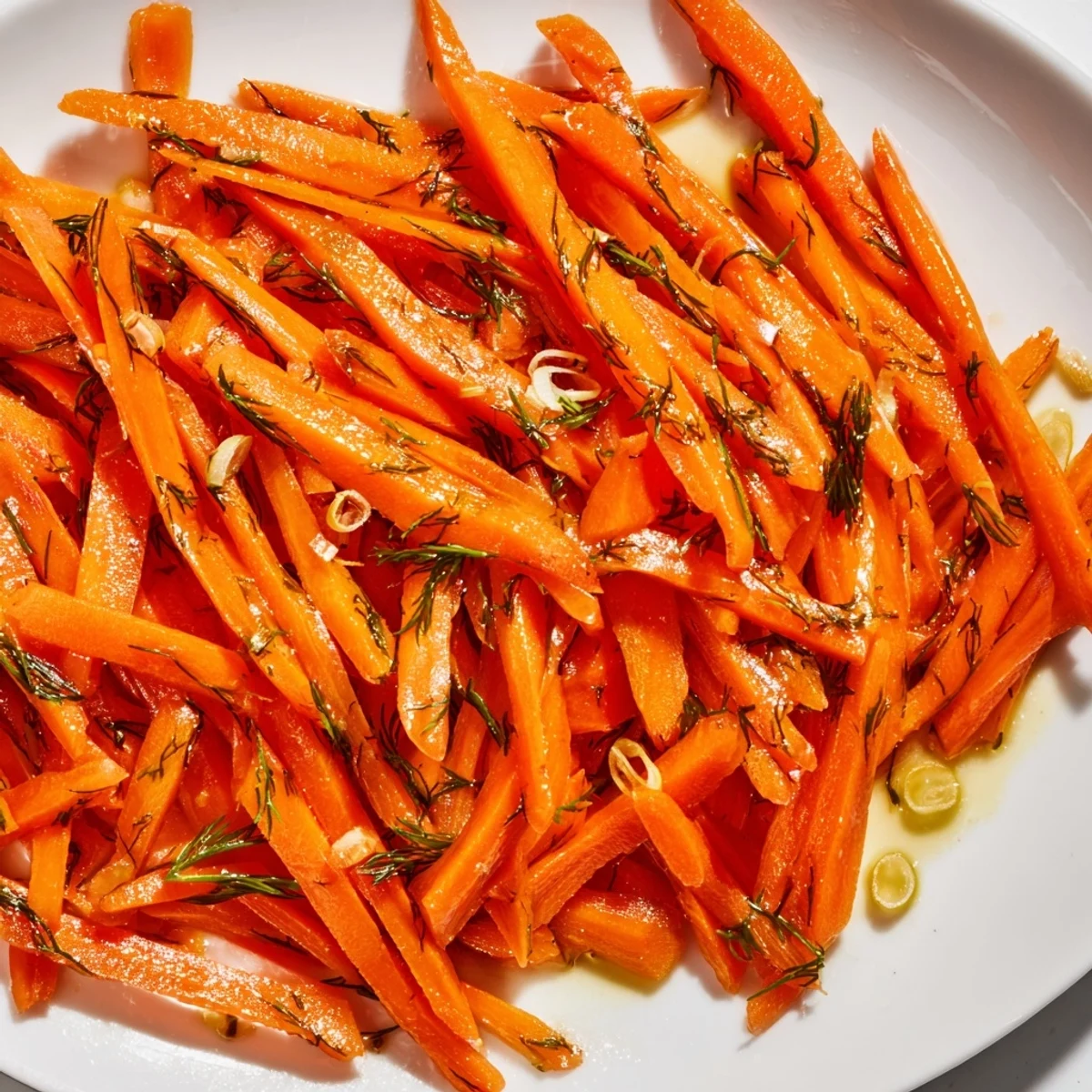 Bright lemon dill carrot salad featuring tender julienned vegetables tossed in zesty vinaigrette