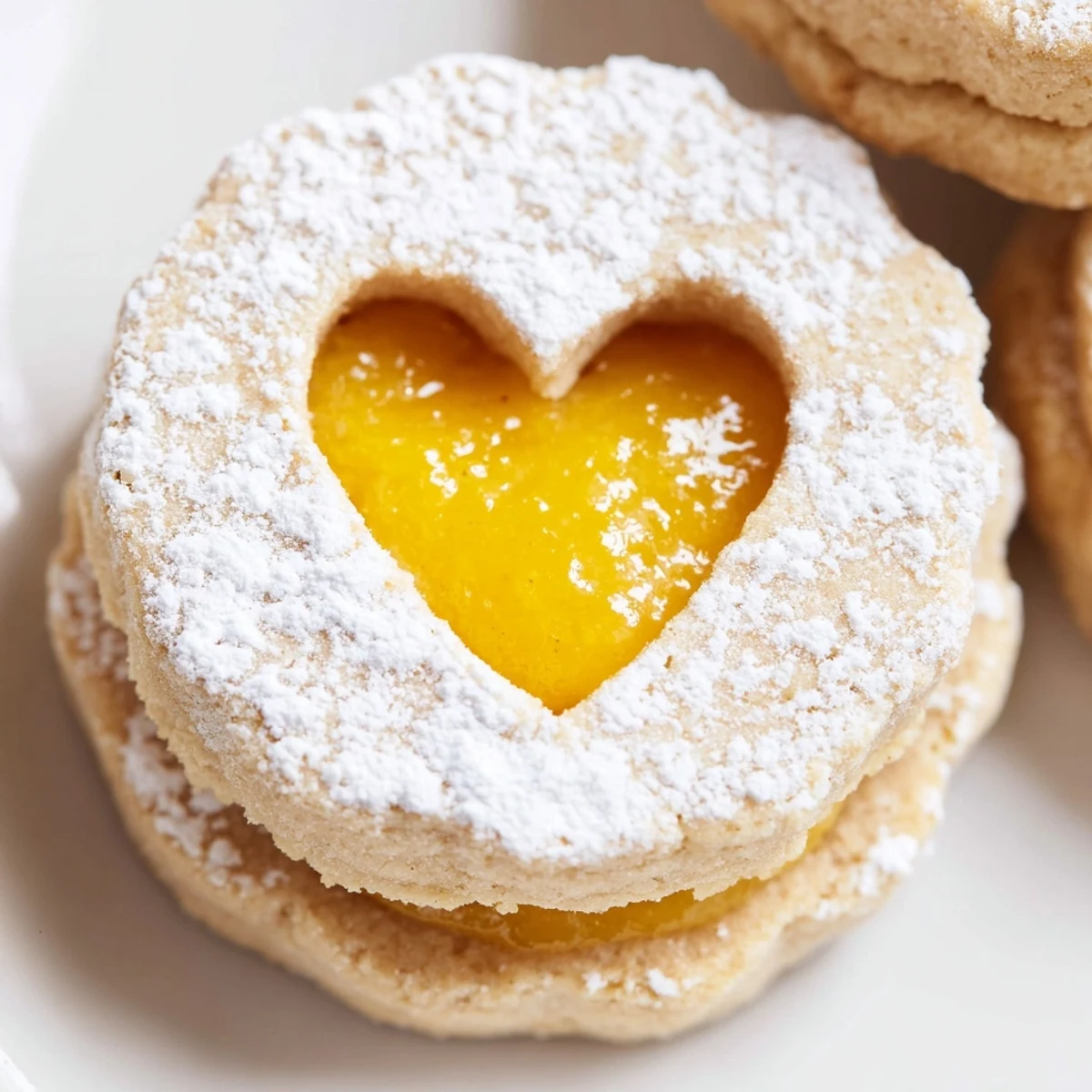 Buttery almond Meyer Lemon Curd Linzer Cookies sandwiched with bright golden citrus filling