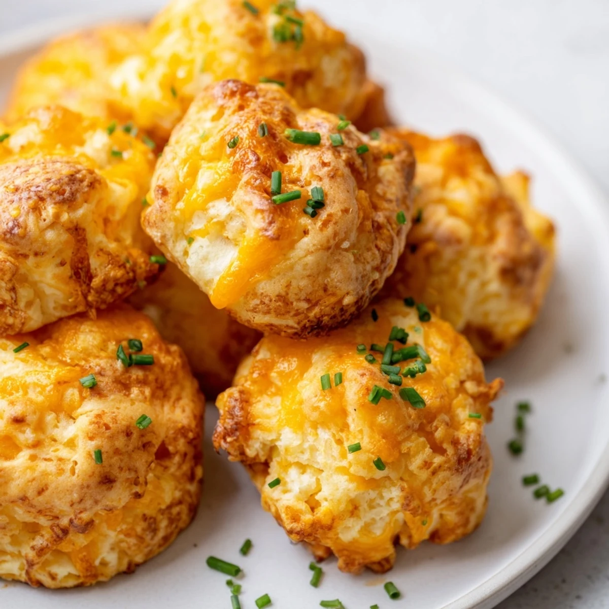 Crispy edged Mashed Potato Cheese Puffs served warm with fresh chive garnish