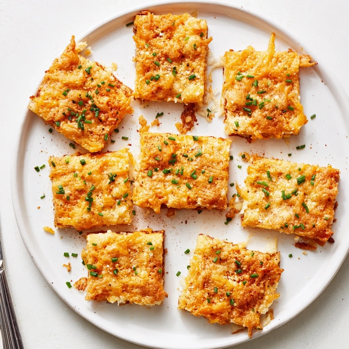 Crispy cheese and chive snack bites arranged on a rustic wooden party platter