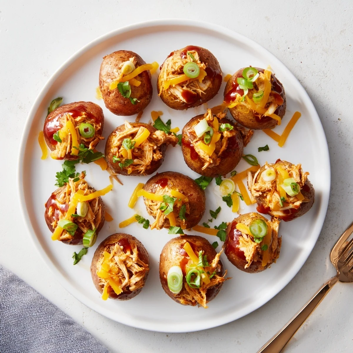 Hearty honey BBQ chicken potatoes fresh from the oven with bubbling cheese topping