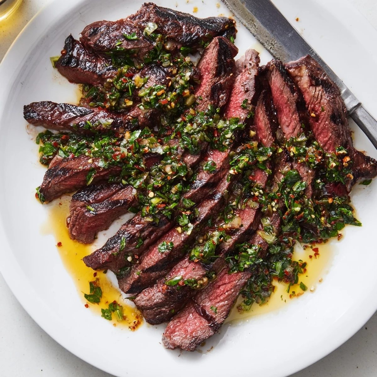 Pan-seared ribeye resting under foil, Chimichurri Steak Recipe served with lemon