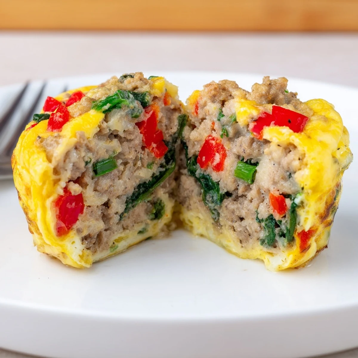 A stack of Turkey Sausage Egg Muffins ready for meal prep breakfasts