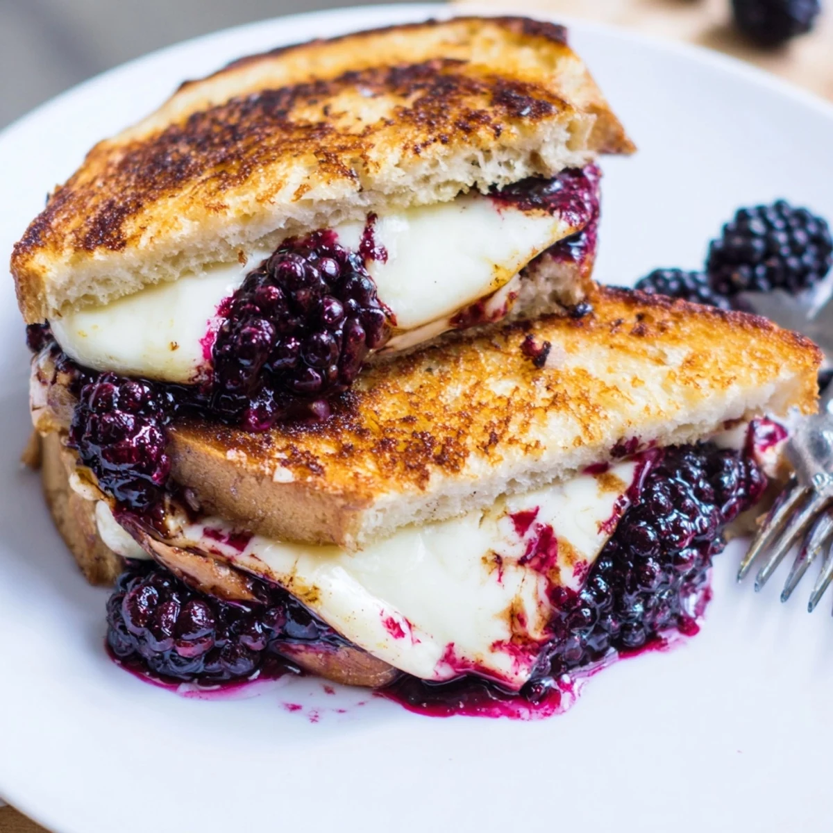 Blackberry Balsamic and Brie Grilled Cheese oozing melted Brie, golden crust