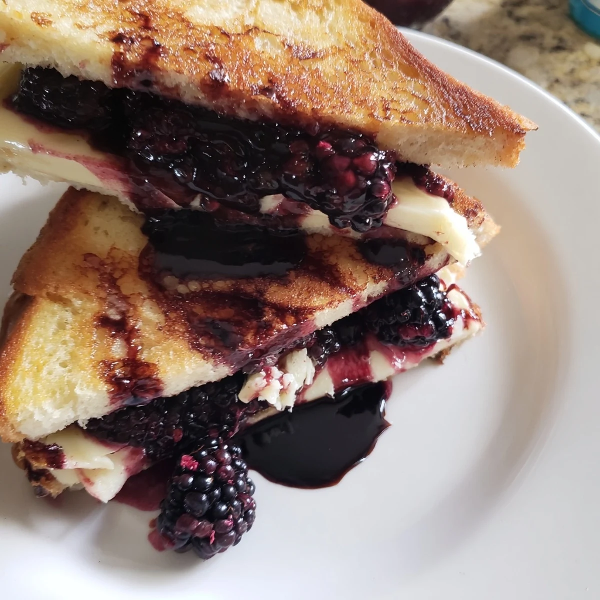 Warm Blackberry Balsamic and Brie Grilled Cheese sliced, juicy blackberries spilling