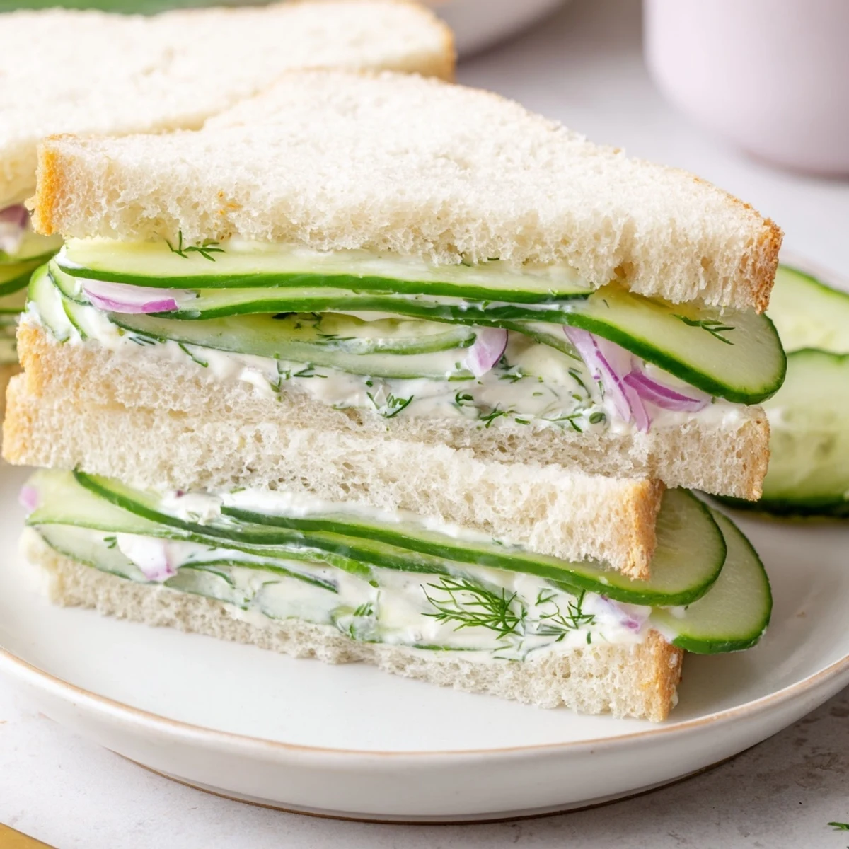 Quick Cucumber Salad Sandwiches with crisp cucumber, creamy dressing on soft bread
