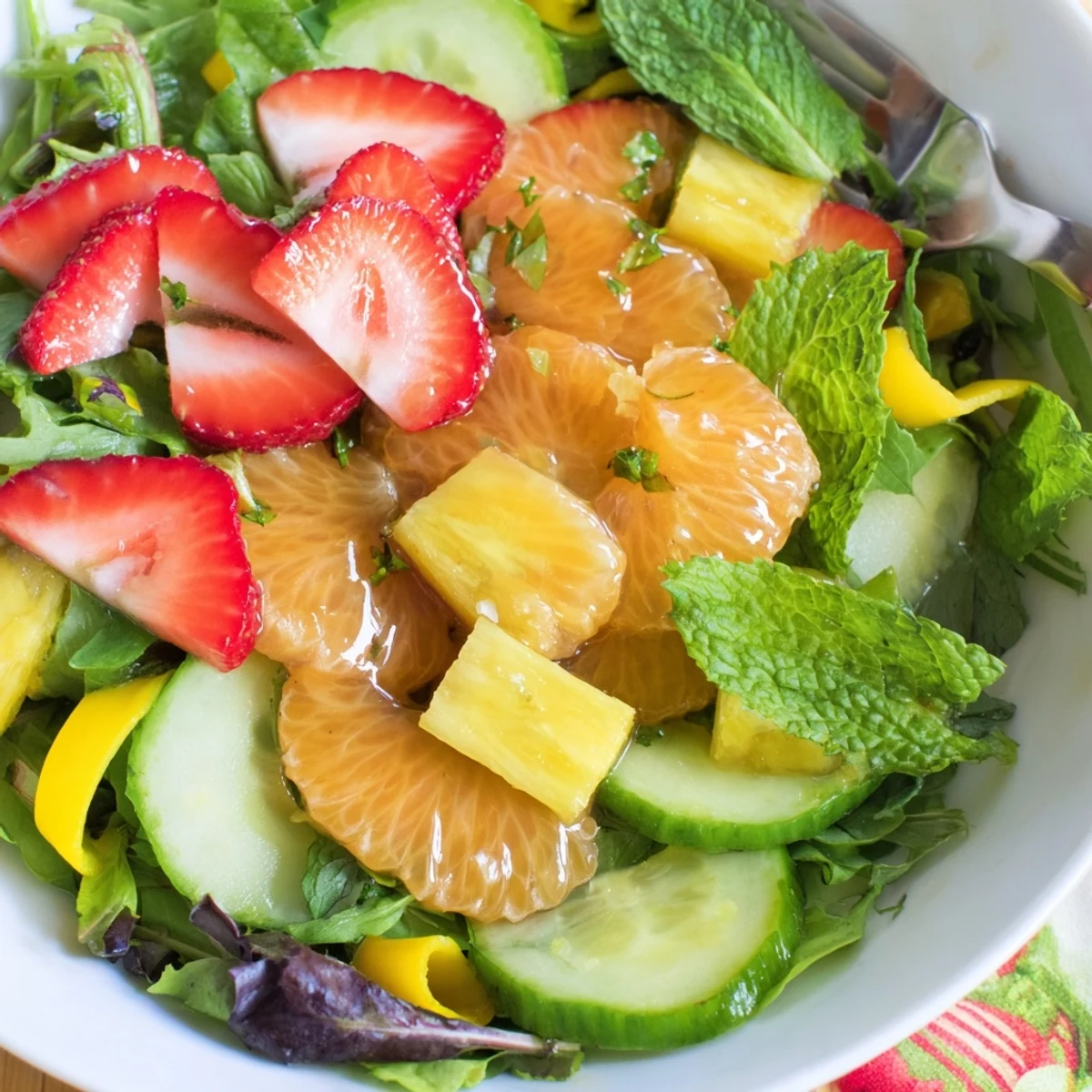 Sunshine Salad with juicy oranges and strawberries, bright honey-lime drizzle.
