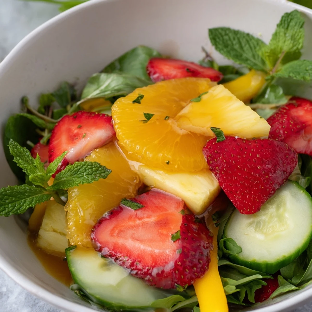 Vibrant Sunshine Salad on a plate, citrus aroma and cool greens.