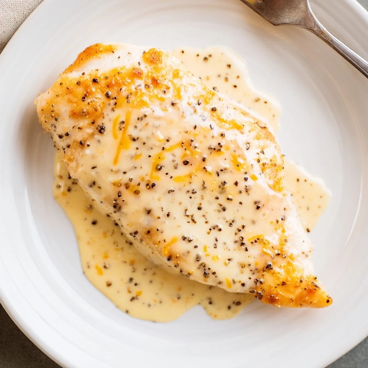 Weeknight Chicken With Cheese Sauce resting on plate, fork ready, comforting.