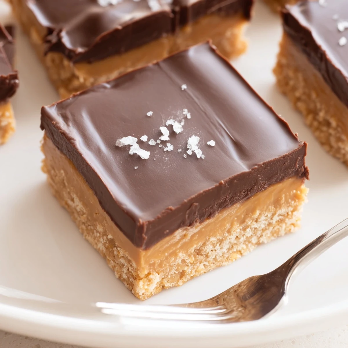 No Bake Peanut Butter Bars chilled on parchment, glossy chocolate topping, peanut aroma