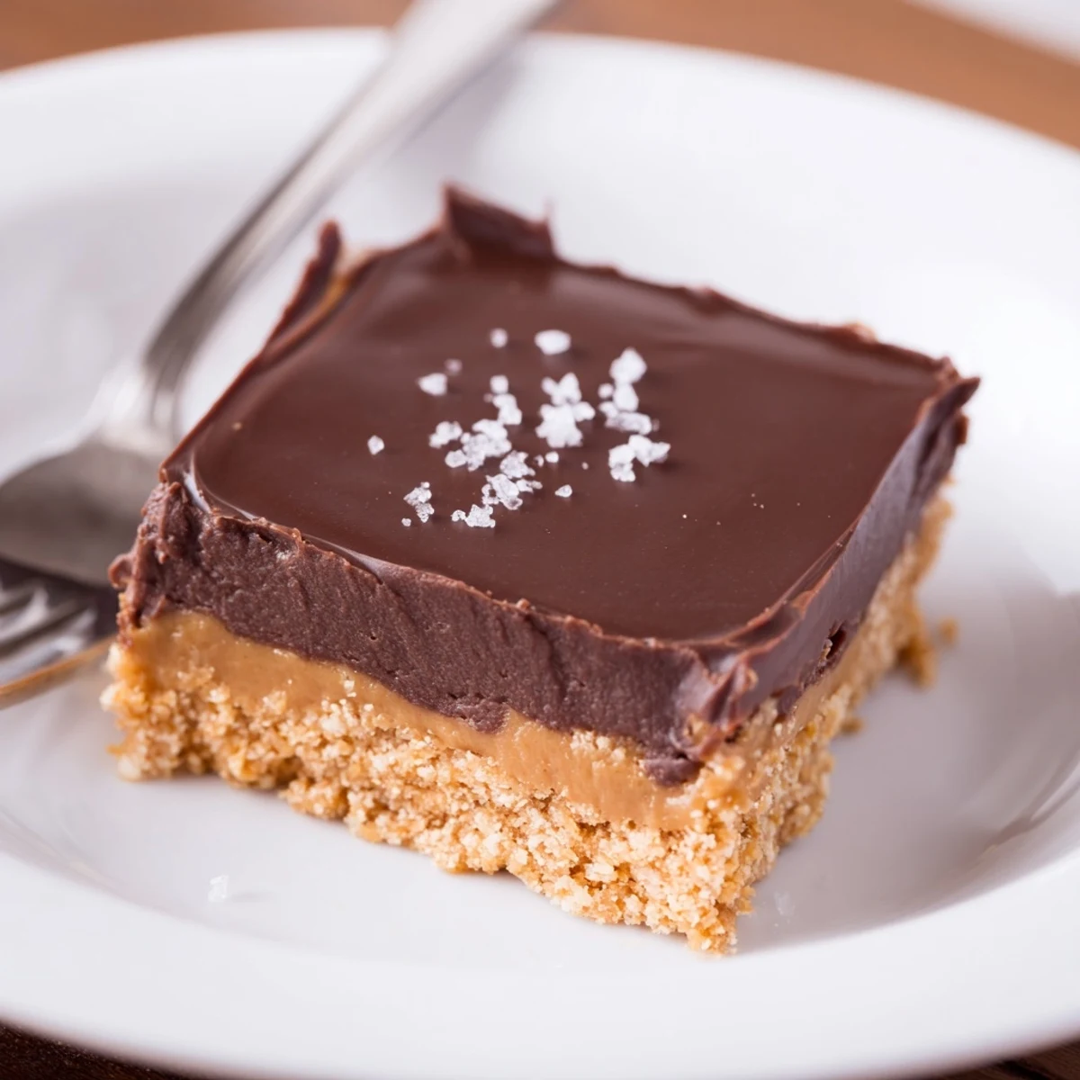 Sliced No Bake Peanut Butter Bars on plate, creamy center and crunch