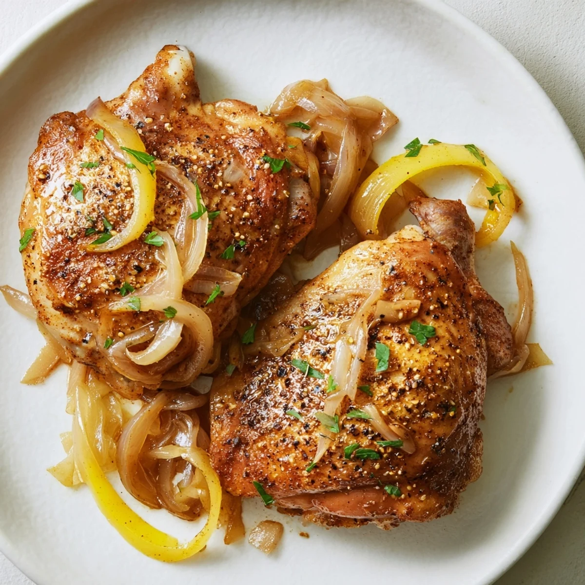 Savory Smothered Chicken Thighs In Rich Gravy spooned over creamy mashed potatoes