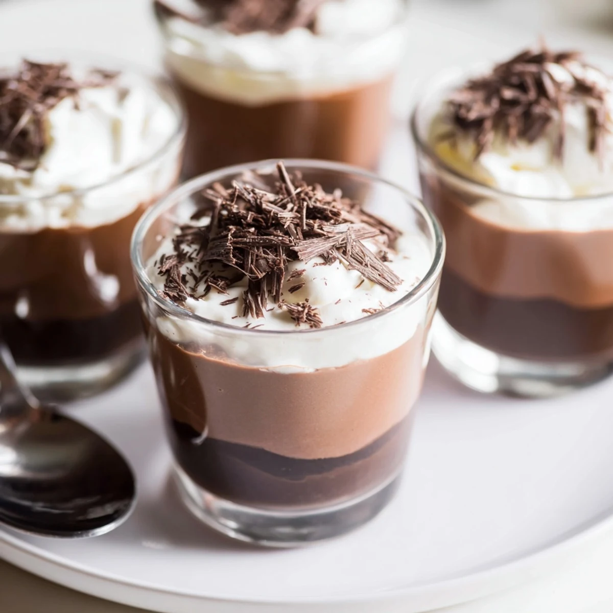 Velvety Triple Chocolate Mousse Cups served in small glasses, ready to spoon