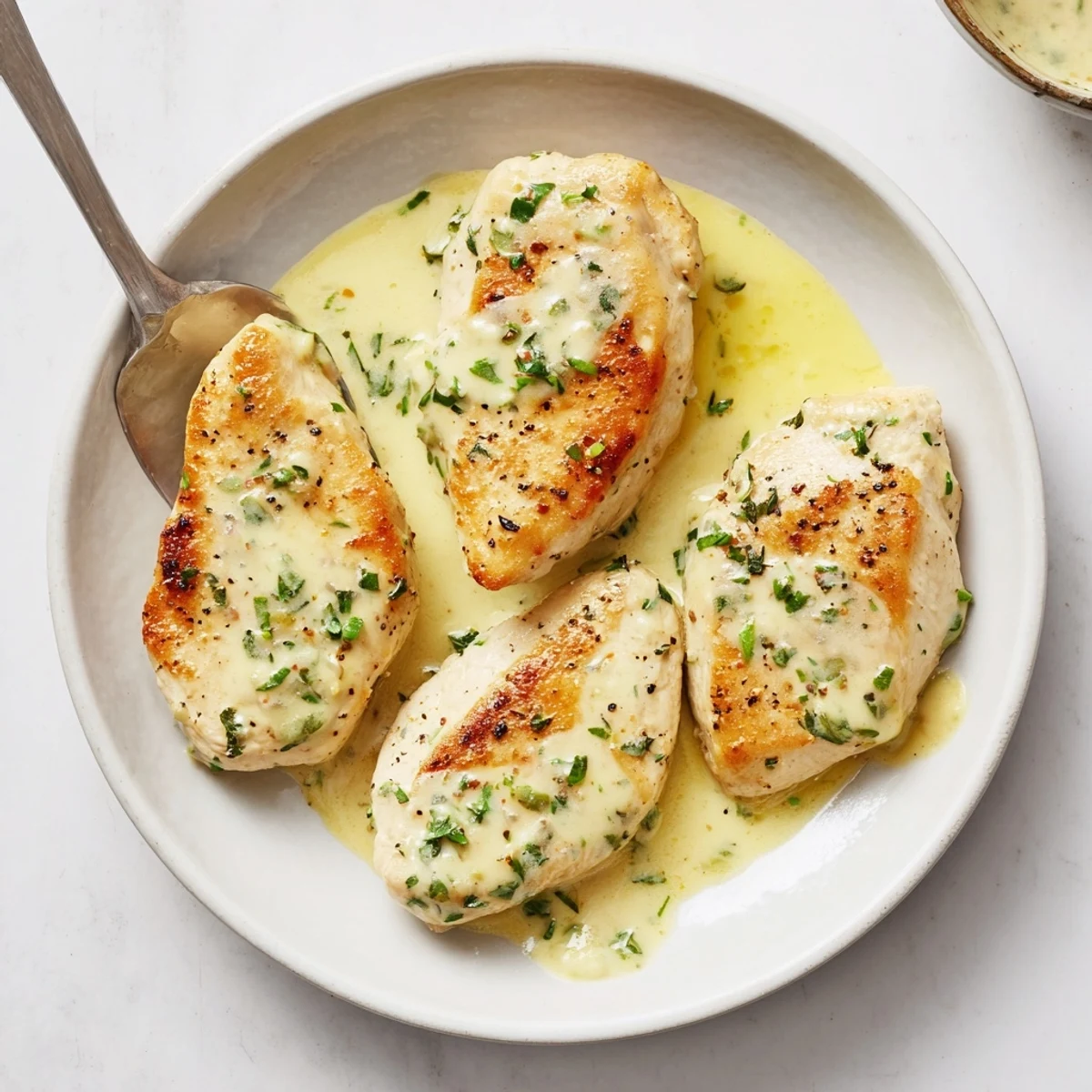 Weeknight-ready Creamy Herb Chicken sizzling in butter, garlic aroma filling kitchen