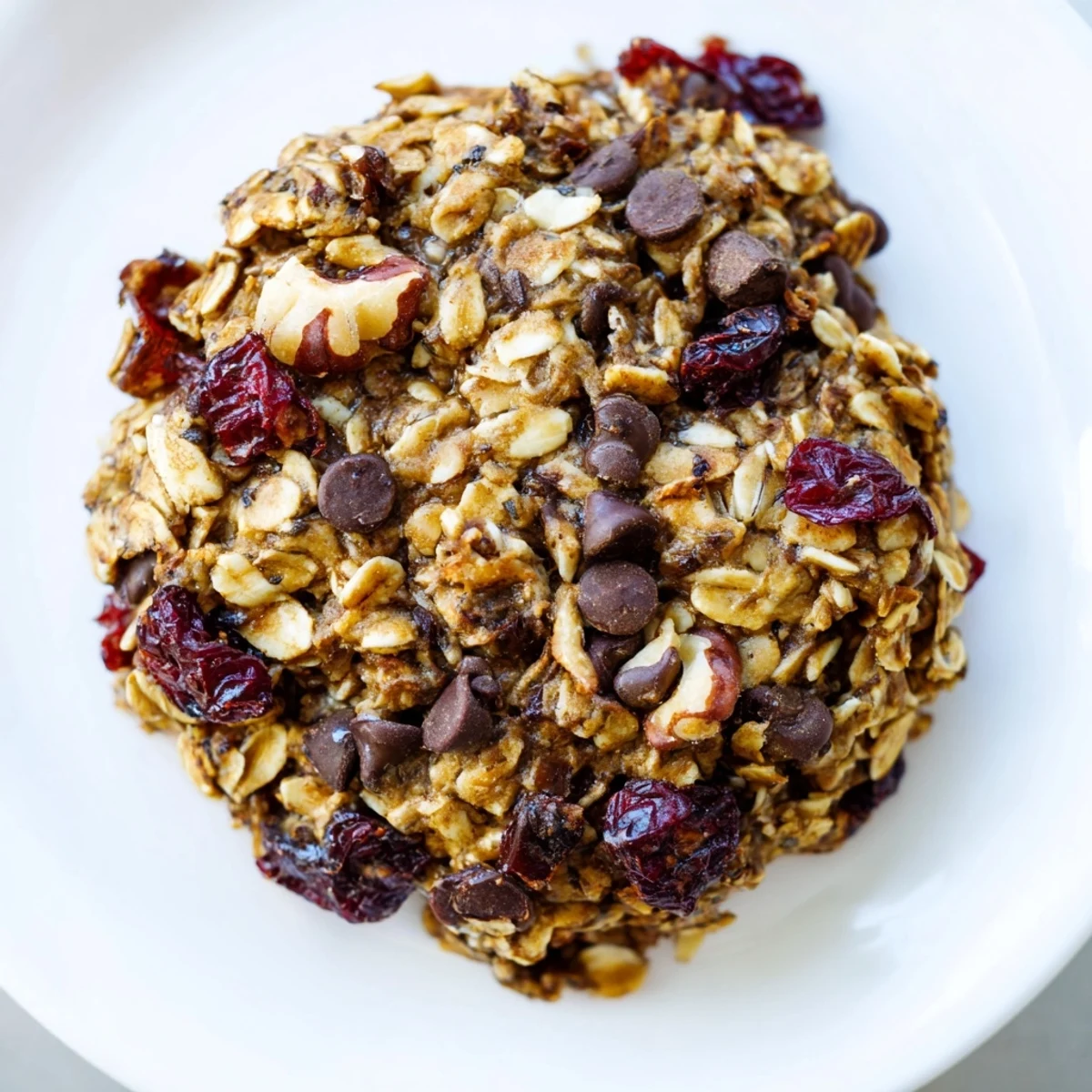 Chewy wholesome oat breakfast cookies with visible nuts and fruit ready for grab and go