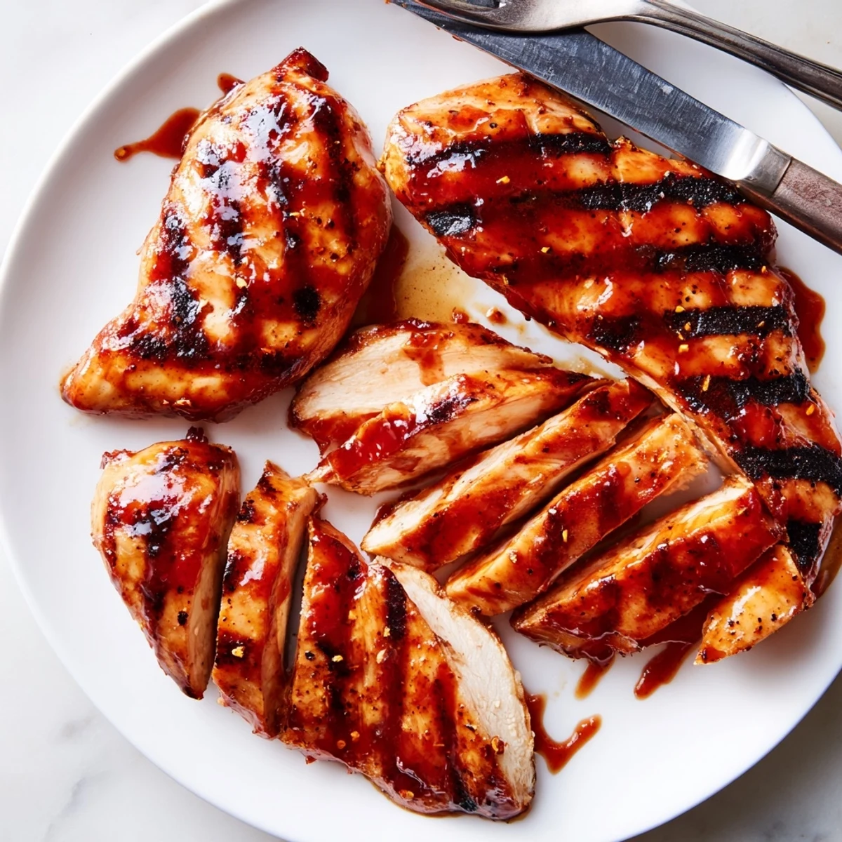 Juicy grilled Coca Cola glazed chicken breast with caramelized grill marks on a plate