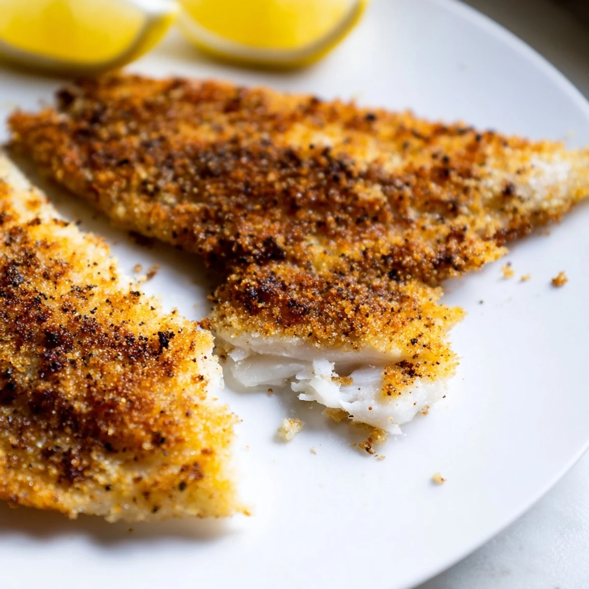 Perfectly golden pan fried tilapia fillets resting in a cast iron skillet